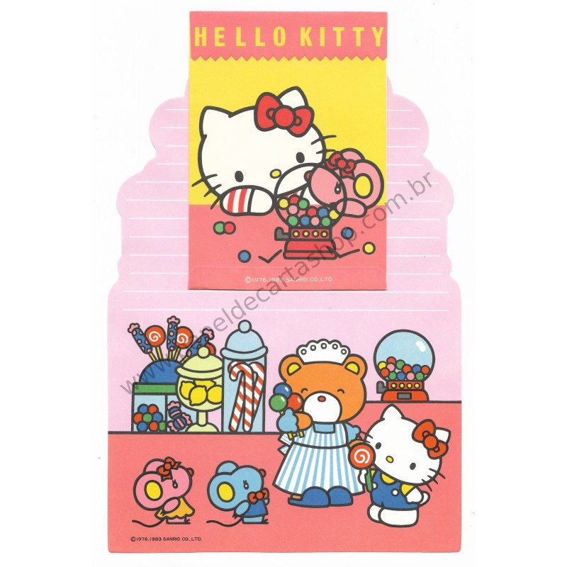 Ano 1983. Conjunto de Papel de Carta Hello Kitty Candy Shop Sanrio