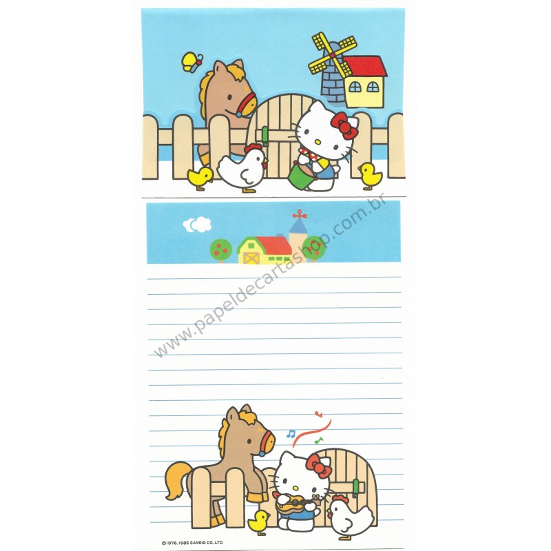 Ano 1985. Conjunto de Papel de Carta Hello Kitty Farm CAZ Sanrio