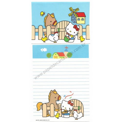 Ano 1985. Conjunto de Papel de Carta Hello Kitty Farm CAZ Sanrio