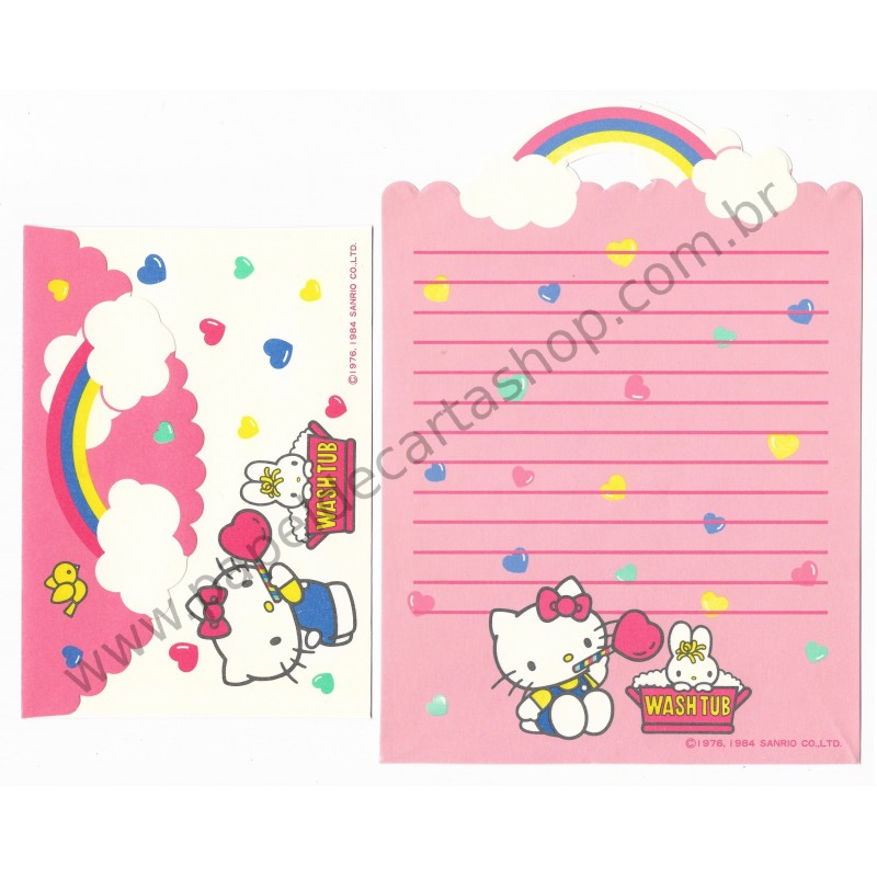 Ano 1984. Conjunto de Papel de Carta Hello Kitty Washtub Sanrio