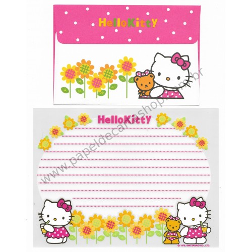 Ano 1996. Conjunto de Papel de Carta Hello Kitty Sunflower Sanrio