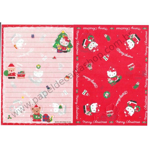Ano 1990. Conjunto de Papel de Carta Hello Kitty Merry Christmas Sanrio