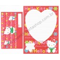 Ano 1994. Conjunto de Papel de Carta Hello Kitty Hearts Flowers Sanrio