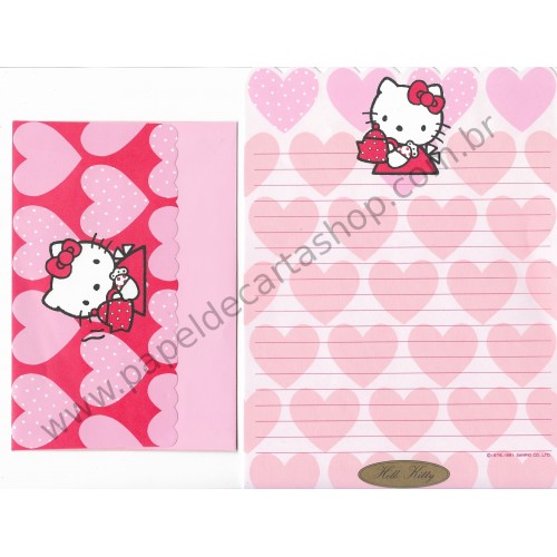 Ano 1991. Conjunto de Papel de Carta Hello Kitty Heart Sanrio