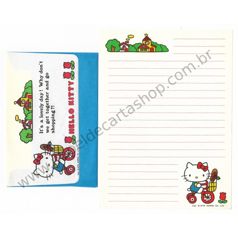 Ano 1976. Conjunto de Papel de Carta Hello Kitty Go Shopping Sanrio