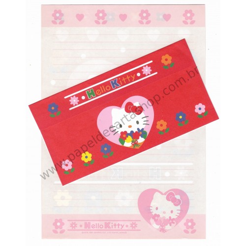 Ano 1997. Conjunto de Papel de Carta Hello Kitty Flower CVM Sanrio