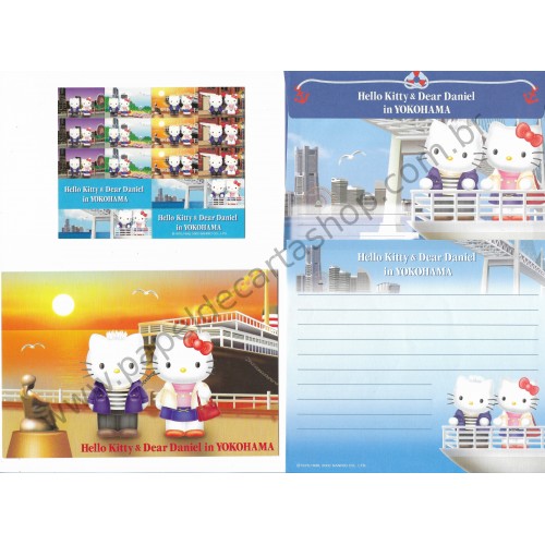 Ano 2002. Conjunto de Papel de Carta Hello Kitty Regional YOKOHAMA I Sanrio