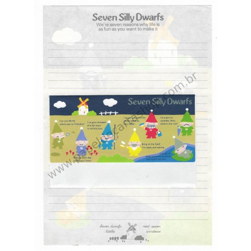 Ano 1979. Conjunto de Papel de Carta Seven Silly Dwarfs Vintage Sanrio