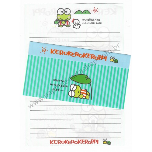 Ano 1989. Conjunto de Papel de Carta Keroppi CAZ Vintage Sanrio