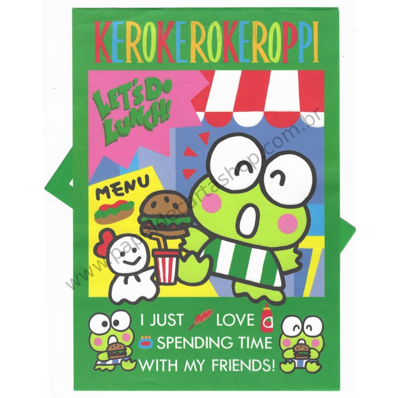 Ano 1992 Conjunto de Papel de Carta Keroppi VD Antigo (Vintage) Sanrio