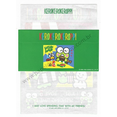 Ano 1992 Conjunto de Papel de Carta Keroppi VD Antigo (Vintage) Sanrio