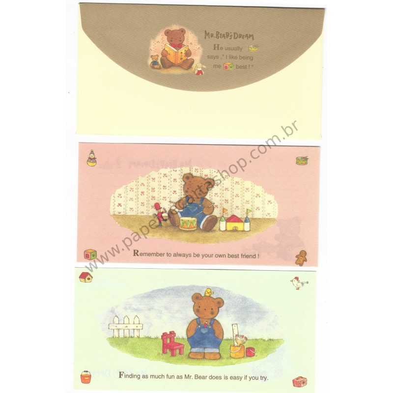 Ano 1995. Conjunto de Papel de Carta Mr Bear's Dream Quatro Vintage Sanrio