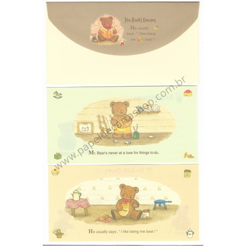 Ano 1995. Conjunto de Papel de Carta Mr Bear's Dream Trio Antigo (Vintage) Sanrio