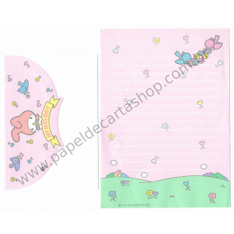 Ano 1984. Conjunto de Papel de Carta My Melody Antigo (Vintage) Sanrio