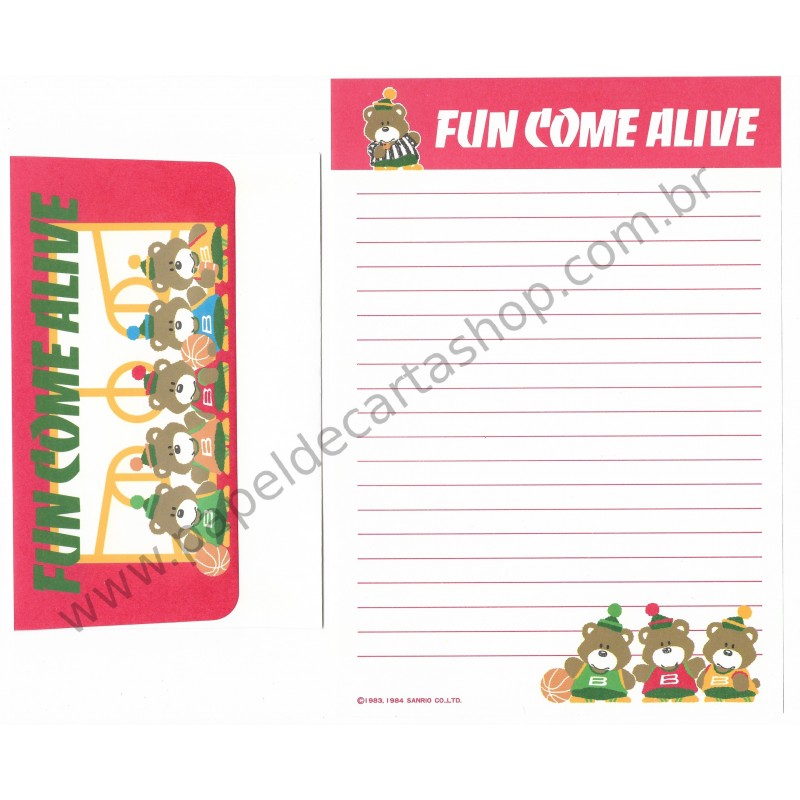 Ano 1984. Conjunto de Papel de Carta Fun Come Alive Vintage Sanrio