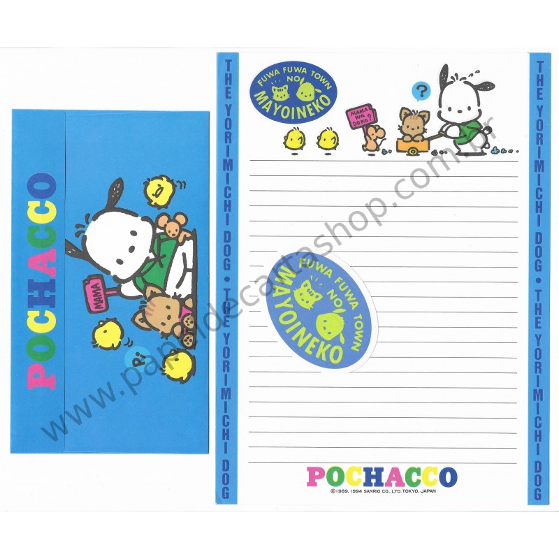 Ano 1994. Conjunto de Papel de Carta Pochacco Fuwa Town Vintage Sanrio