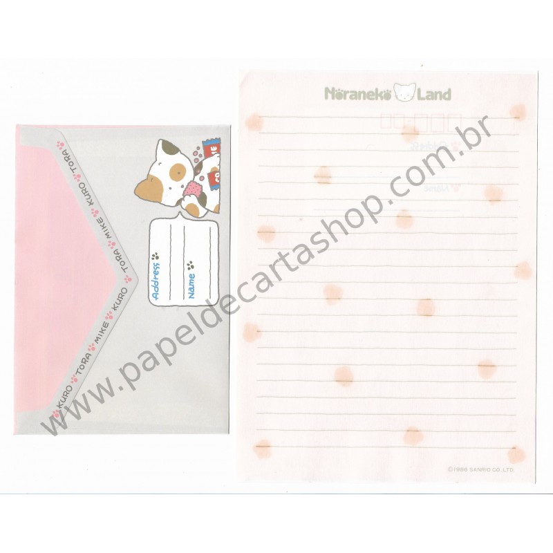 Ano 1986. Conjunto de Papel de Carta Noraneko Vintage Sanrio