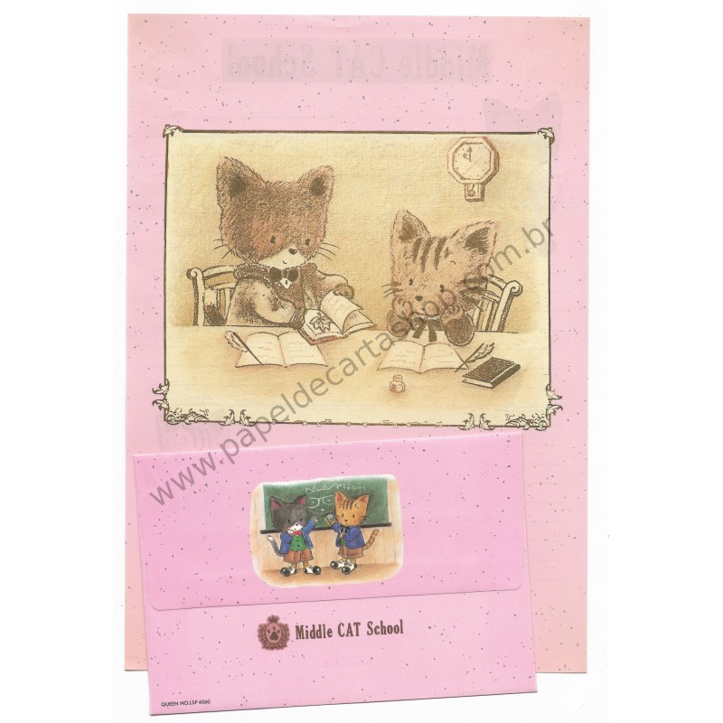 Conjunto de Papel de Carta Antigo (Vintage) Middle Cat School CRS - Japan