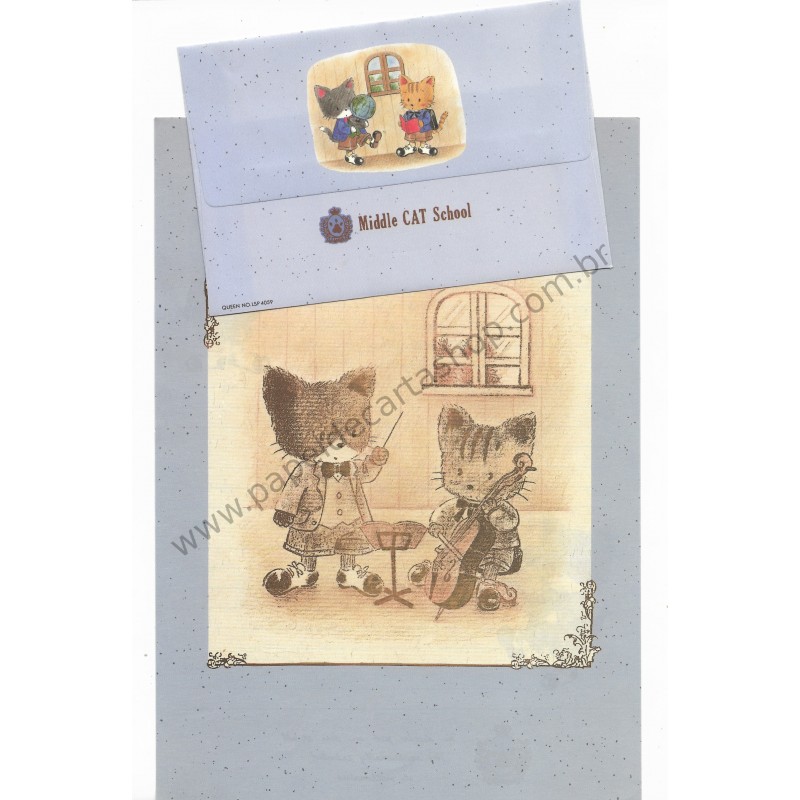 Conjunto de Papel de Carta Antigo (Vintage) Middle Cat School CAZ - Japan