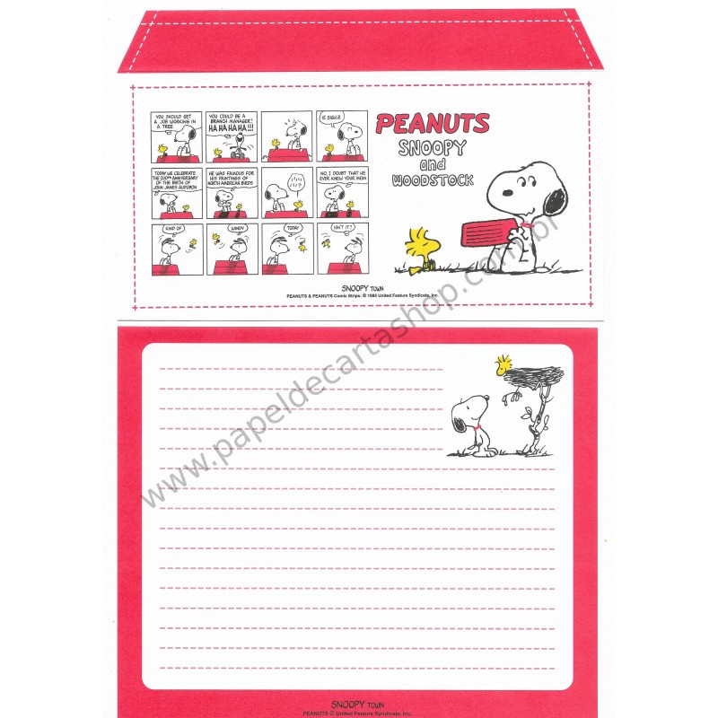 Conjunto de Papel de Carta Original Antigo Snoopy Town CVM Peanuts 1985
