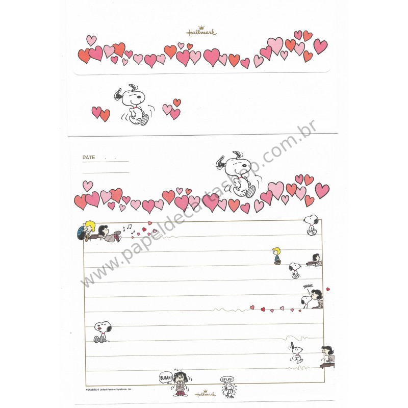 Conjunto de Papel de Carta Original Antigo Snoopy CBR Heart Hallmark