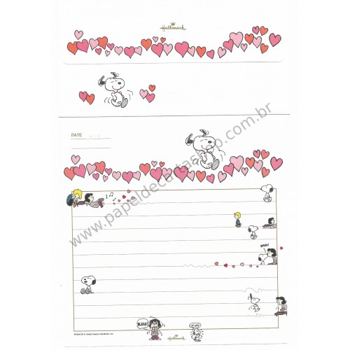 Conjunto de Papel de Carta Original Antigo Snoopy CBR Heart Hallmark