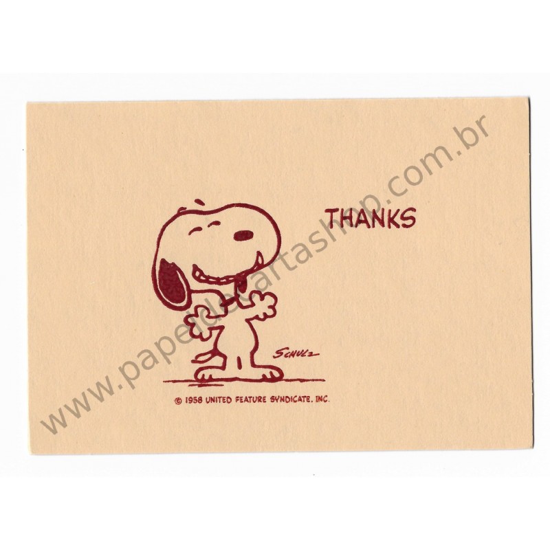 Notecard Cartão ANTIGO Importado Snoopy Thank You (CRM) - Hallmark Cards