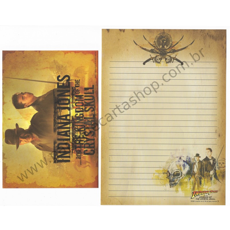 Ano 2008. Conjunto de Papel de Carta Indiana Jones and the Kingdom of The Crystal Skull I - Lucasfilm