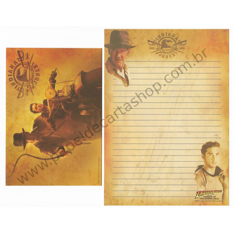 Ano 2008. Conjunto de Papel de Carta Indiana Jones and the Kingdom of The Crystal Skull II - Lucasfilm