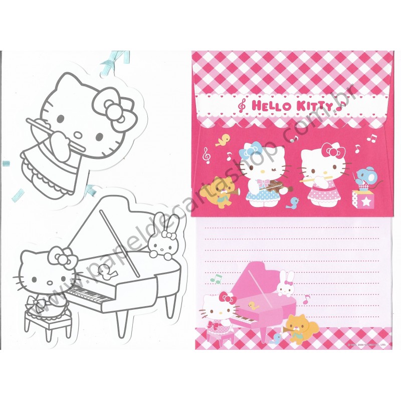 Ano 2009. Conjunto de Papel de Carta Hello Kitty Piano Sanrio