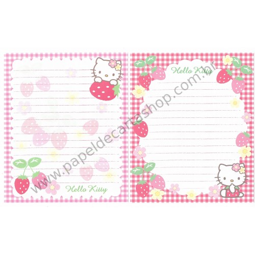 Ano 2007. Conjunto de Papel de Carta Hello Kitty Morangos Sanrio