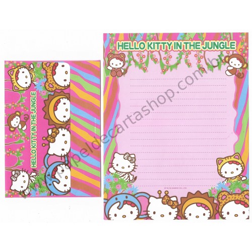 Ano 2003. Conjunto de Papel de Carta Hello Kitty In the Jungle Sanrio