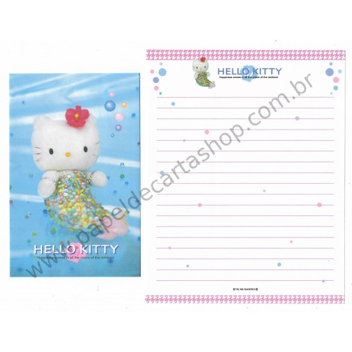 Ano 1998. Conjunto de Papel de Carta Hello Kitty Mermaid Antigo (Vintage) Sanrio