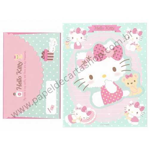 Ano 2015. Kit 2 Conjuntos de Papel de Carta Hello Kitty Sanrio