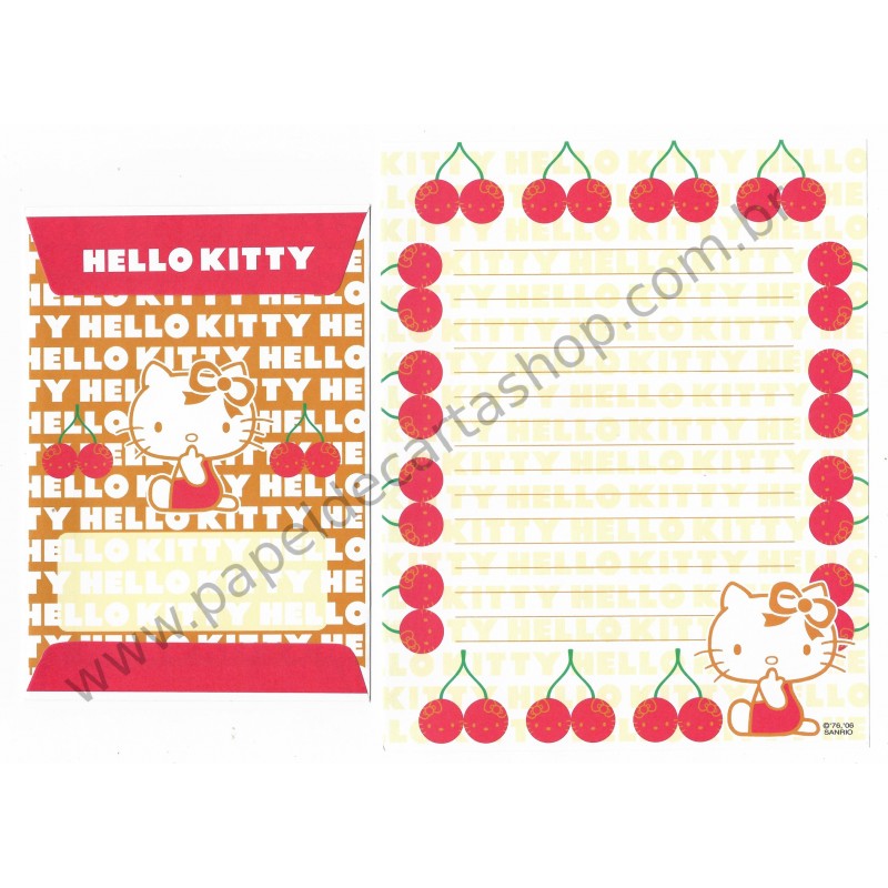Ano 2006. Kit 2 Conjuntos de Papel de Carta Hello Kitty Cherry Sanrio