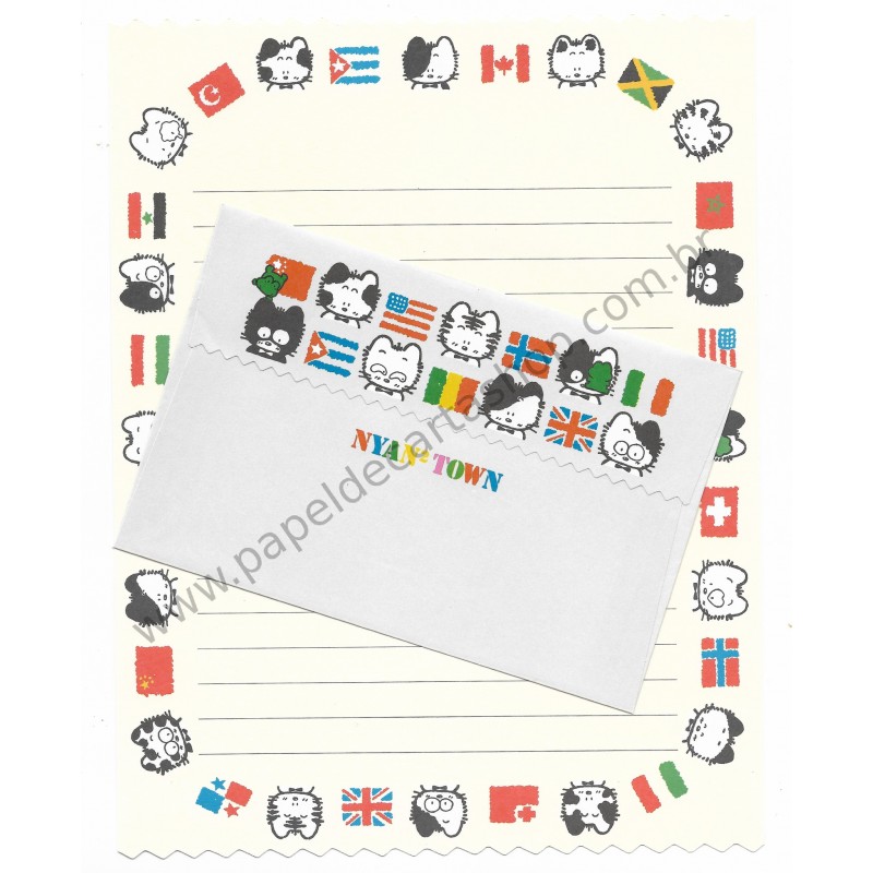 Conjunto de Papel de Carta Vintage Nyan 2 Town Grey YÜKARI JAPAN