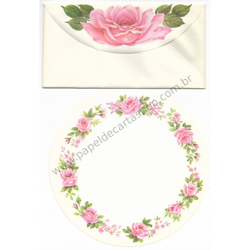 Conjunto de Papel de Carta Antigo Importado Round Rose Garden