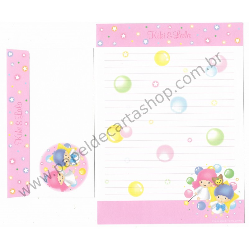 Ano 1998. Conjunto de Papel de Carta Kiki & Lala CRS Vintage Sanrio