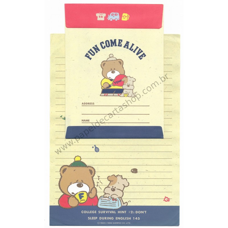 Ano 1986 Conjunto de Papel de Carta Fun Comes Alive CAZ Vintage Sanrio