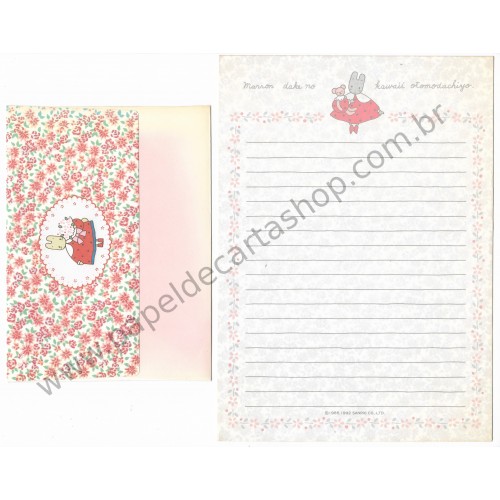 Ano 1992. Conjunto de Papel de Carta Marron Cream ROSE Vintage Sanrio