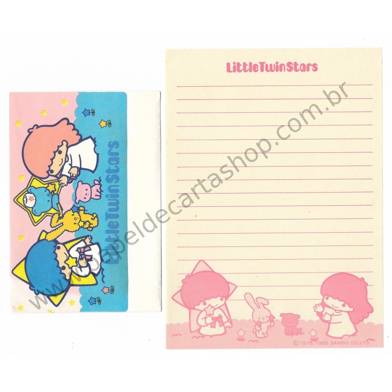 Ano 1983. Conjunto de Papel de Carta Little Twin Stars Antigo (Vintage) - Sanrio