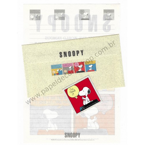 Conjunto de Papel de Carta Snoopy Take it Antigo (Vintage) Hallmark