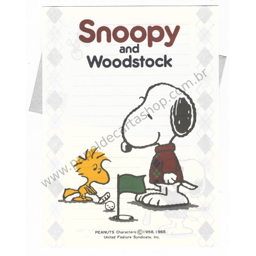 Conjunto de Papel de Carta Snoopy & Woodstock Golf Antigo (Vintage) Hallmark