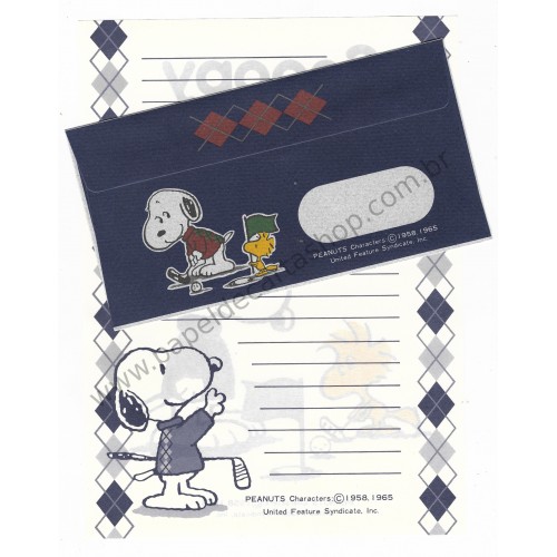 Conjunto de Papel de Carta Snoopy & Woodstock Golf Antigo (Vintage) Hallmark