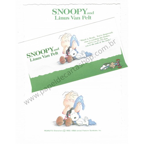 Conjunto de Papel de Carta Snoopy & Linus Antigo (Vintage) Hallmark