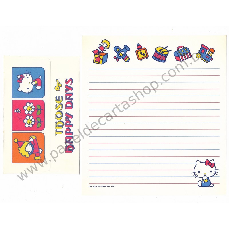 Ano 1976. Conjunto de Papel de Carta Hello Kitty Happy Days Sanrio