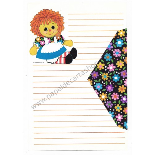 Ano 1969. Conjunto de Papel de Carta Importado Raggedy Ann - The Bobbs-Merrill Co