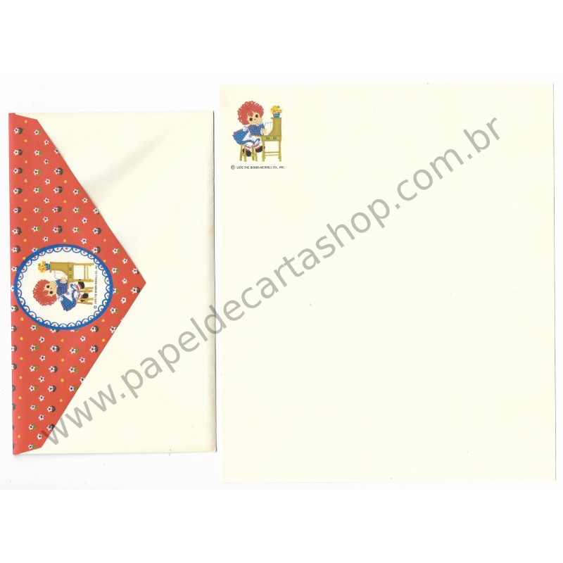 Conjunto de Papel de Carta Antigo Raggedy Ann CVM The Bobbs-Merrill Co