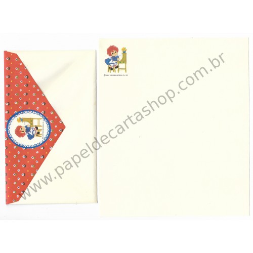 Conjunto de Papel de Carta Antigo Raggedy Ann CVM The Bobbs-Merrill Co