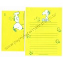 Conjunto de Papel de Carta Snoopy Verde Amarelo Antigo (Vintage) - Nihon Hallmark Japan